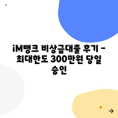 iM뱅크 비상금대출 후기 – 최대한도 300만원 당일 승인