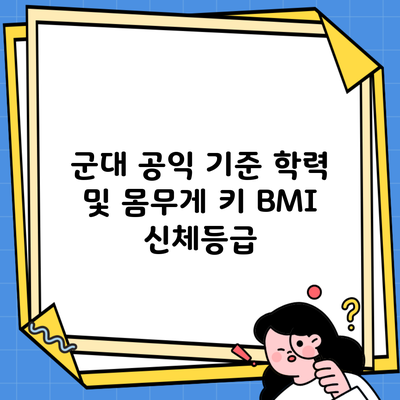 군대 공익 기준 학력 및 몸무게 키 BMI 신체등급