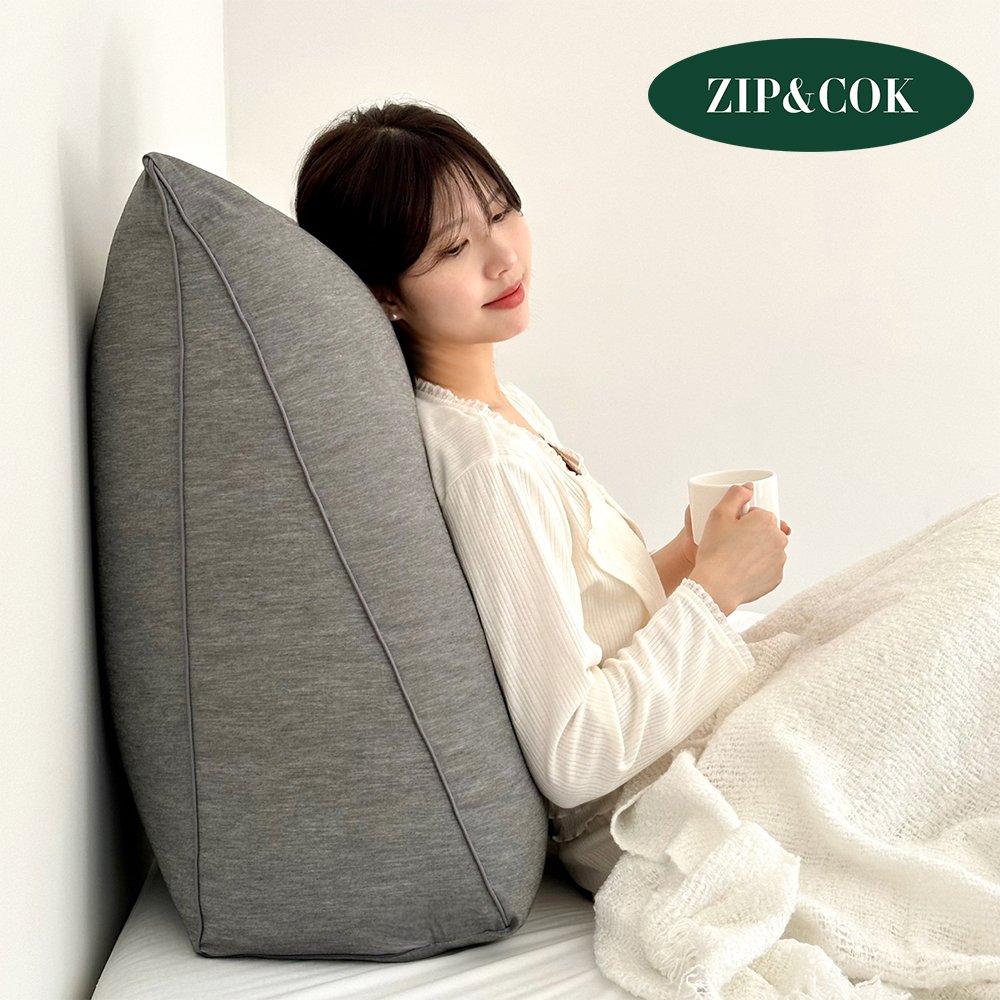 집앤콕 삼각 등받이쿠션 침대 쇼파 허리 중형 등쿠션 ML 코튼베이지 상세 이미지 2