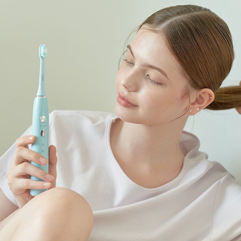 식스비 음파 전동 칫솔 듀얼케어_화이트 상세 이미지 1