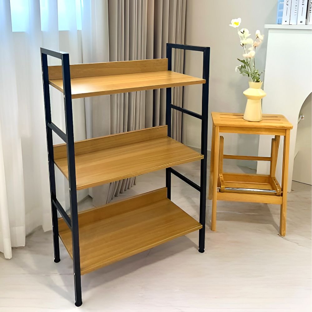 선반 수납선반 거실 철제 다용도실 팬트리 다용도 조립 모듈 나무 원목 3단블랙 상세 이미지 1