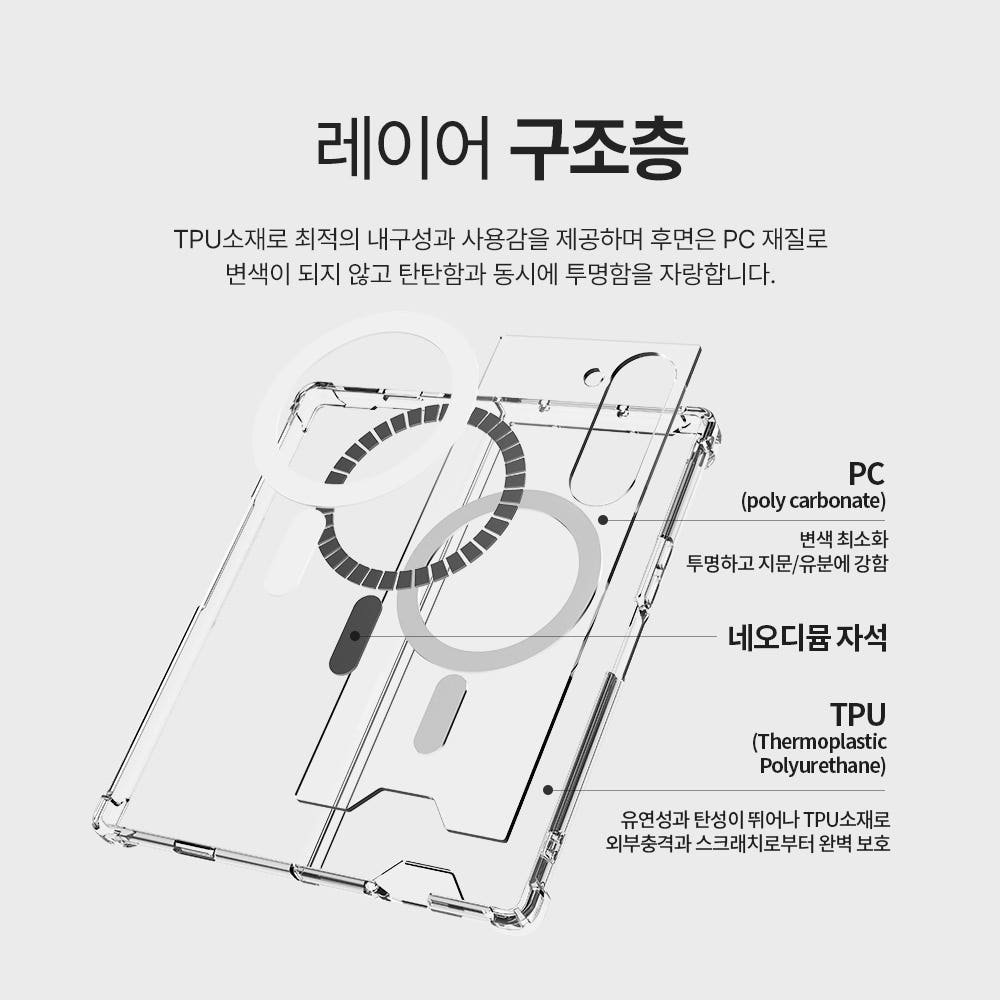 랩씨 맥세이프 마그넷 케이스 최강 2배 자력 변색 방지 클리어 투명, 갤럭시Z 폴드6 상세 이미지 2